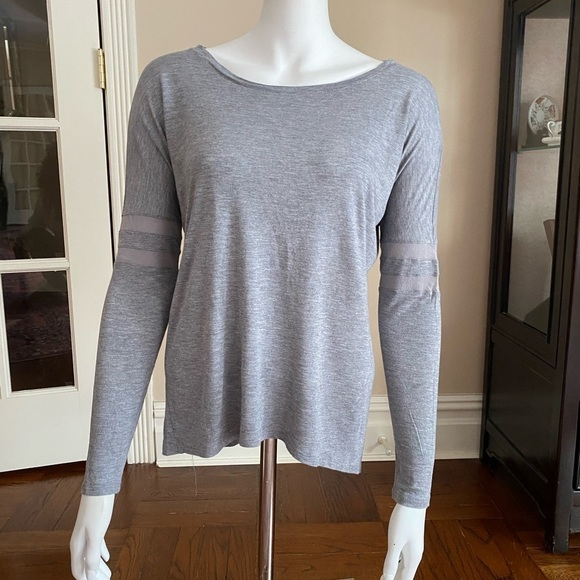 Vince Gray Long Sleeve Top with Mesh Strips on Sleeves - Picture 1 of 5